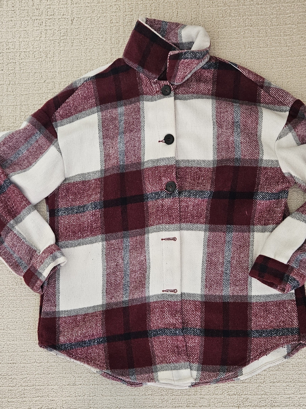 Plaid Button Front Jacket Red & White Like New